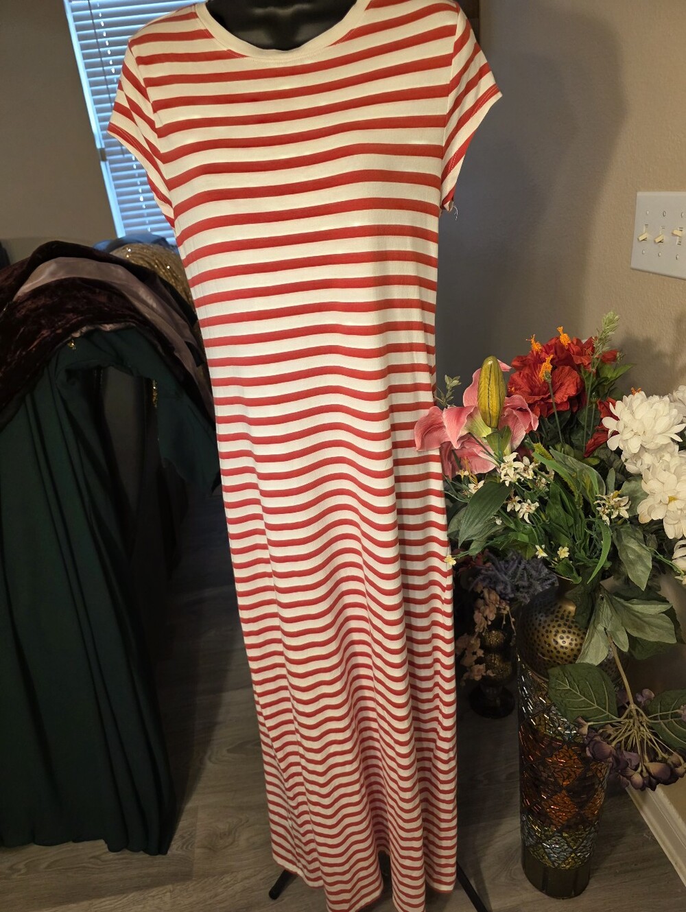 a new day Red and White Striped Maxi Dress